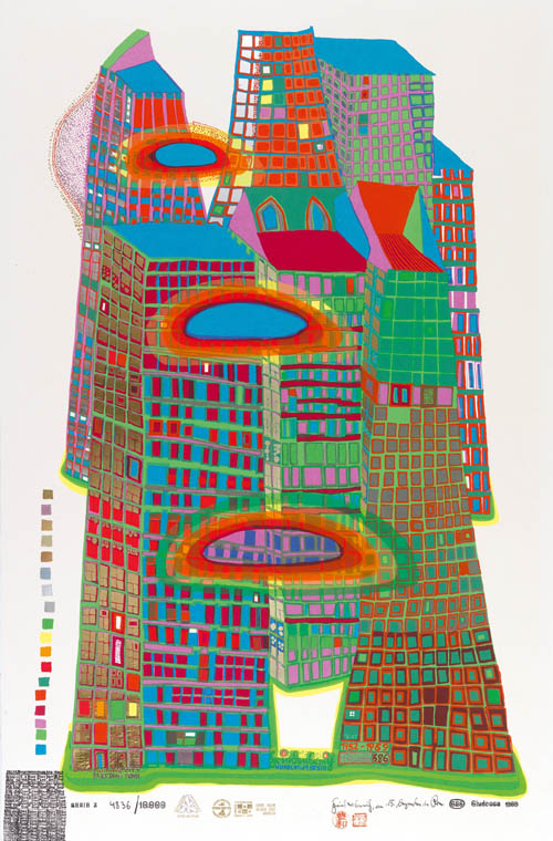 Hundertwasser - Good Morning City - Bleeding Town - series Z - 1969 color screenprint